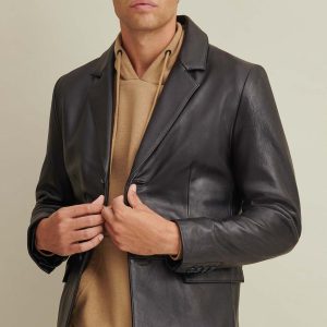 Vince black leather blazer for men - Image 3