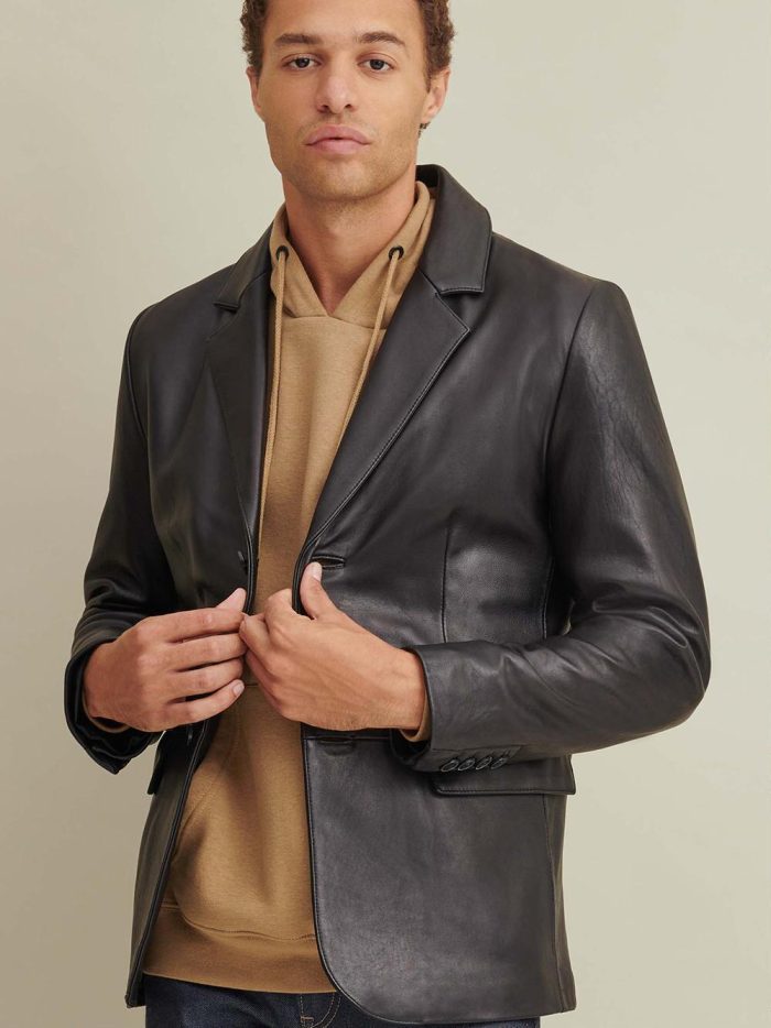 Vince black leather blazer for men - Image 3