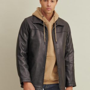 Bruce black leather jacket with lining for men