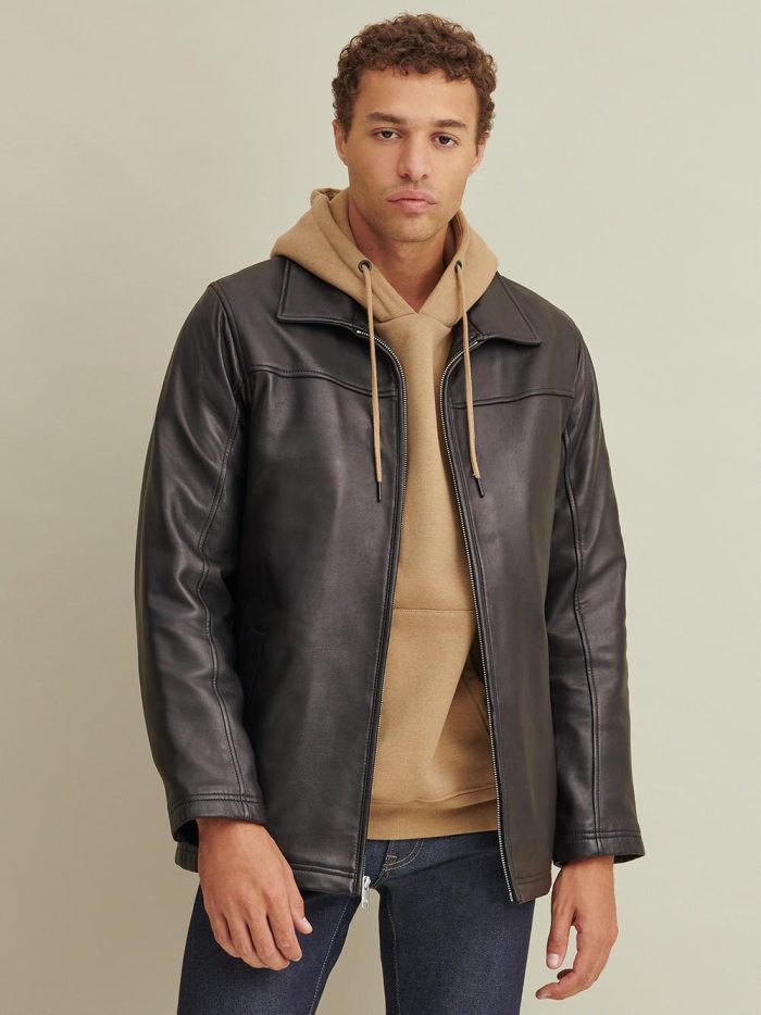 Bruce black leather jacket with lining for men