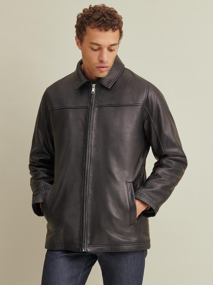 Bruce black leather jacket with lining for men - Image 2