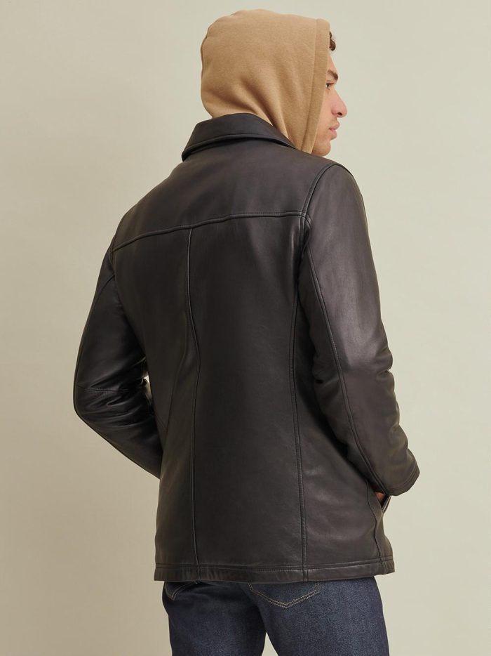 Bruce black leather jacket with lining for men - Image 3