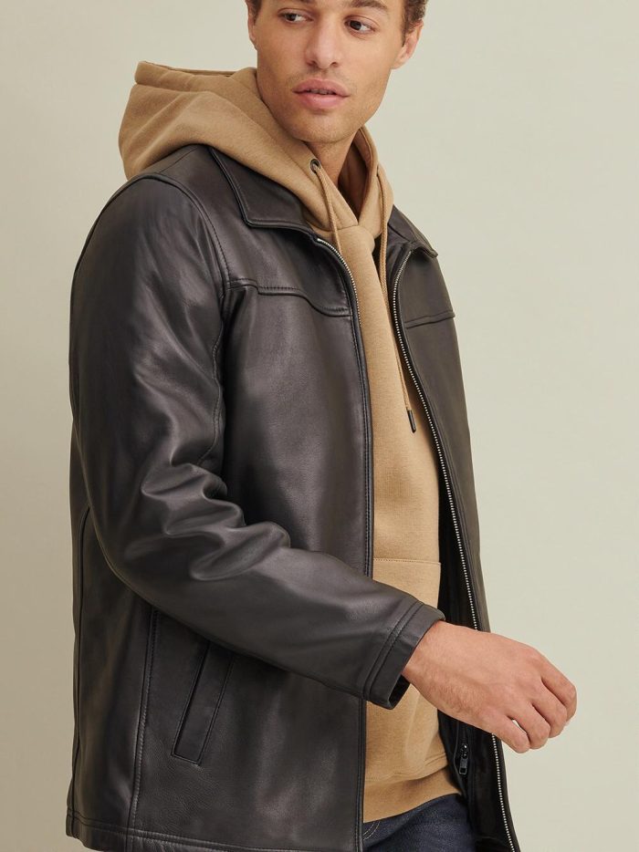 Bruce black leather jacket with lining for men - Image 4
