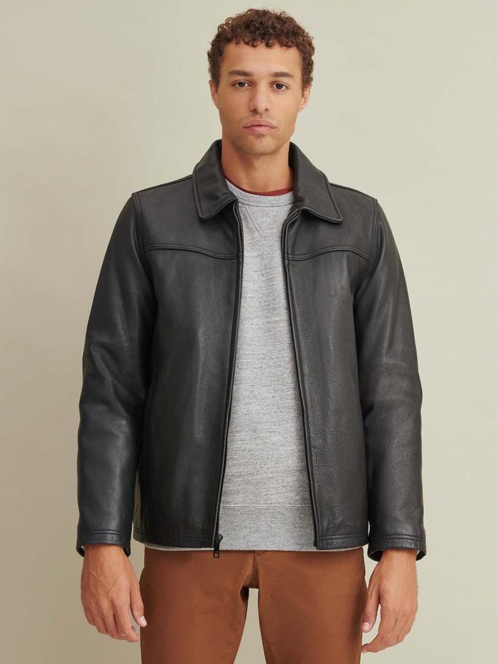 George black leather jacket with lining for men - Image 2