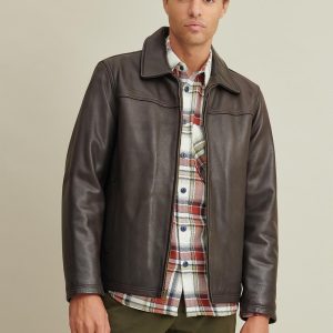 George brown leather jacket with lining for men