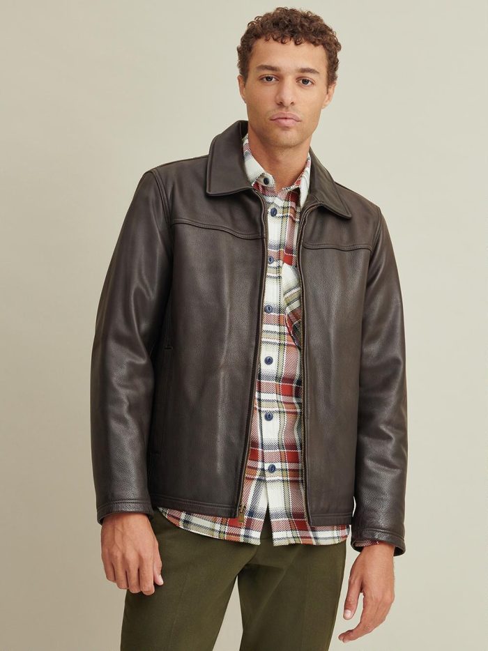 George brown leather jacket with lining for men
