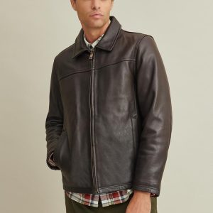 George black leather jacket with lining for men