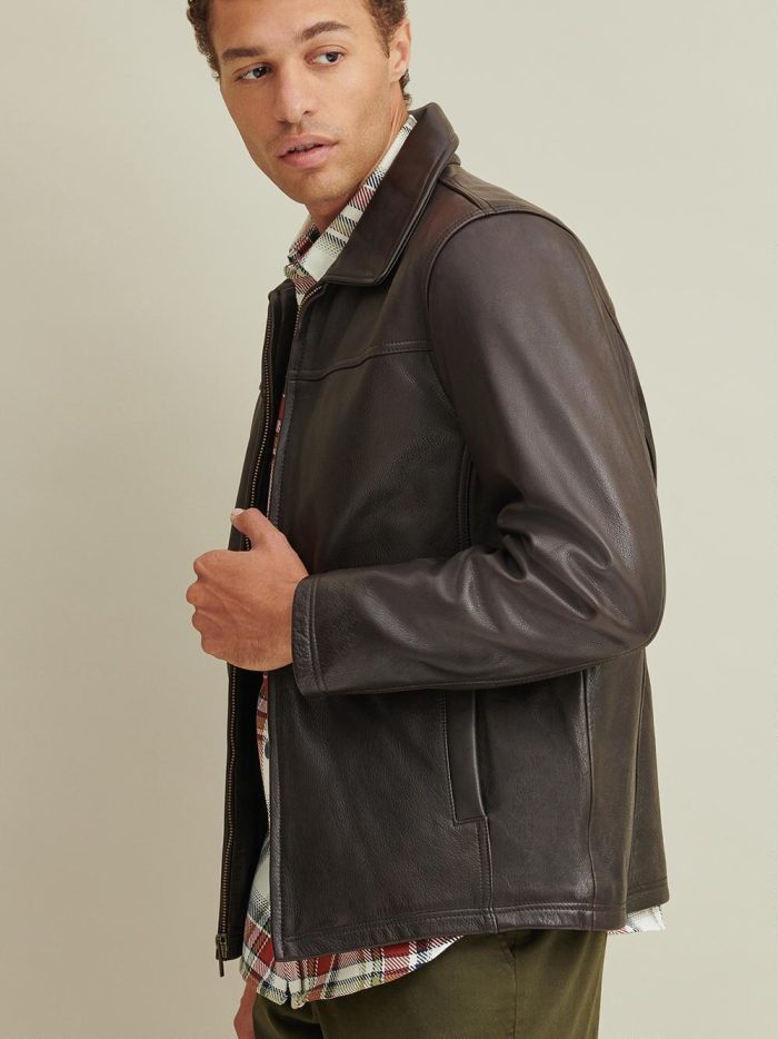 George black leather jacket with lining for men - Image 4