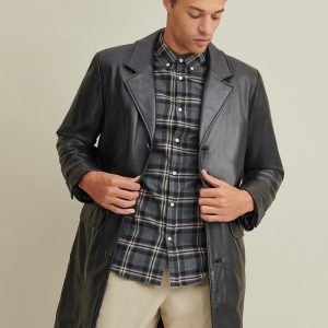 Carter black leather topper coat for men