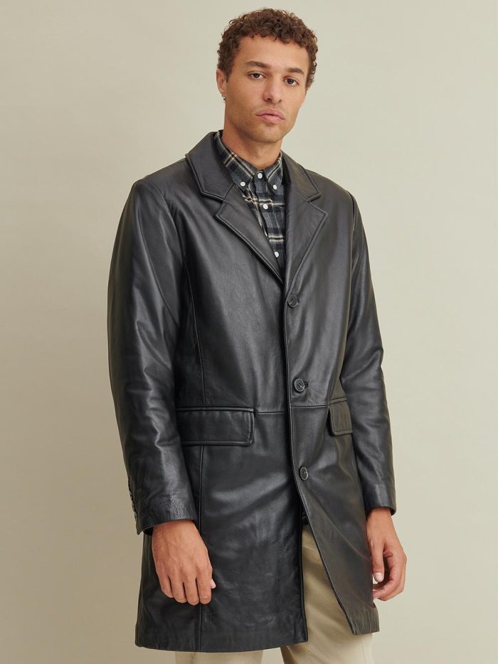 Carter black leather topper coat for men - Image 2