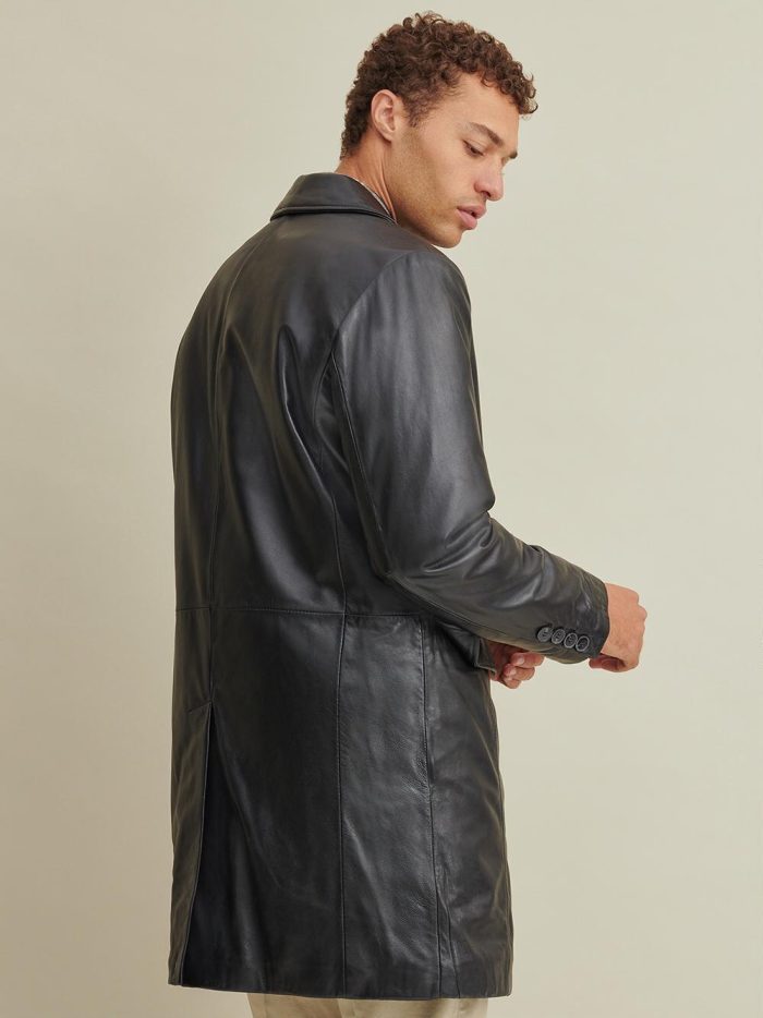Carter black leather topper coat for men - Image 3