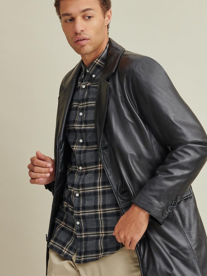Carter black leather topper coat for men - Image 4