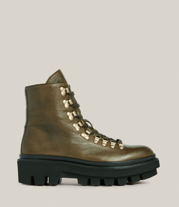 Wanda khaki green leather boots for women
