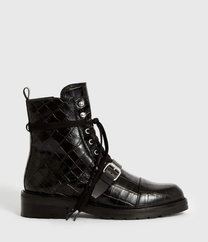 Donita black leather crocodile boots for women - Image 2