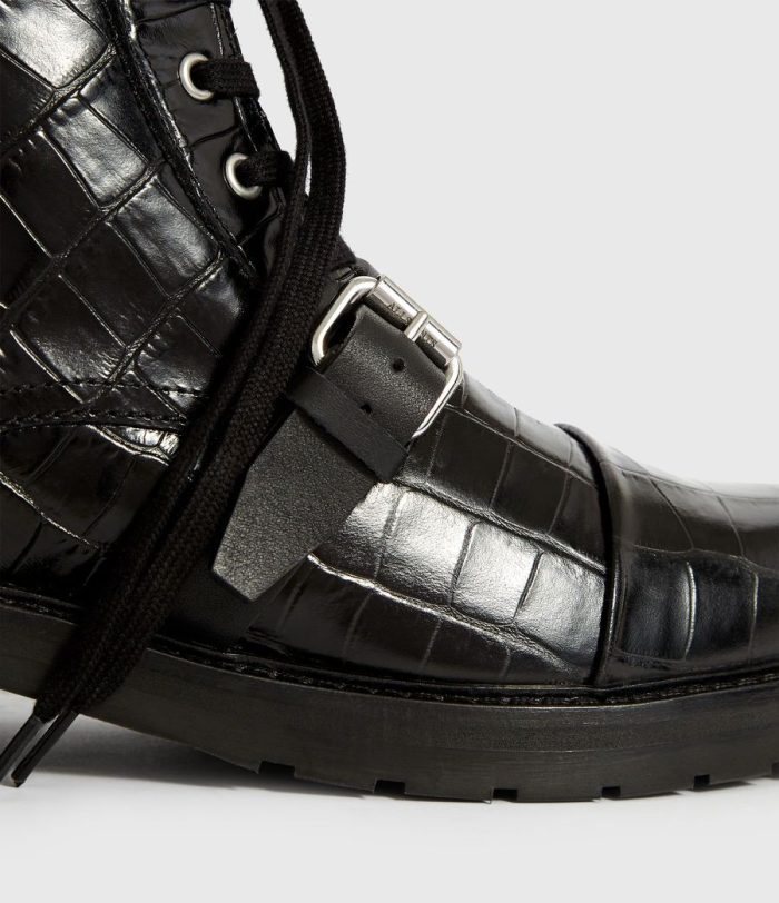 Donita black leather crocodile boots for women - Image 4