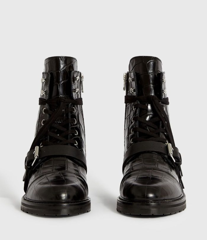 Donita black leather crocodile boots for women - Image 3