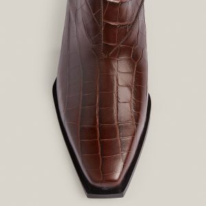 Lenora brown leather croc boots for women