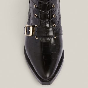 Kaylee black leather croc boots for women