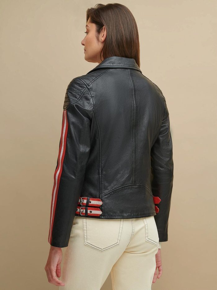 Grace asymmetrical black leather jacket for women - Image 3