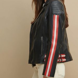 Grace asymmetrical black leather jacket for women - Image 4