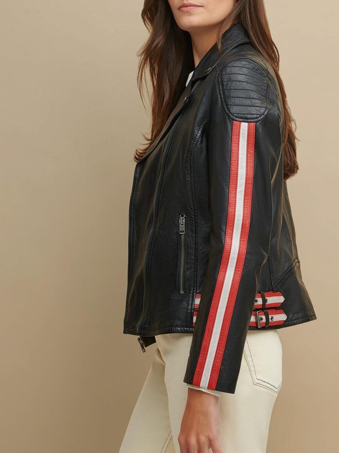 Grace asymmetrical black leather jacket for women - Image 4