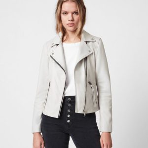Dalby white leather biker jacket for women