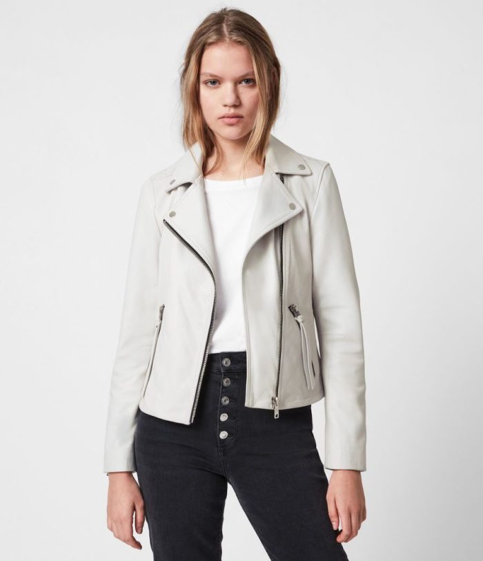 Dalby white leather biker jacket for women