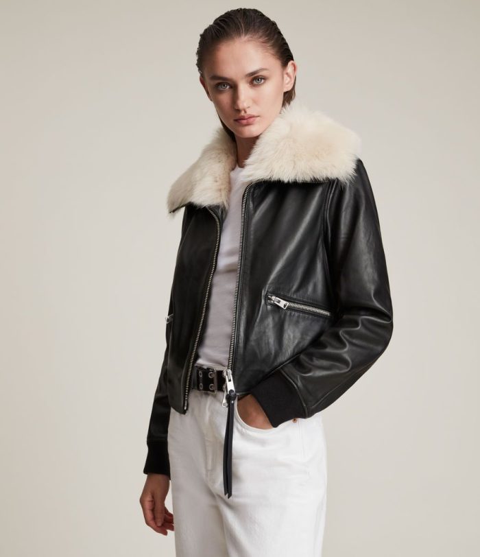 Wisley shearling black leather jacket for women