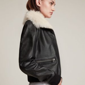 Wisley shearling black leather jacket for women - Image 2