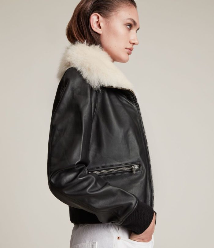 Wisley shearling black leather jacket for women - Image 2