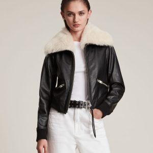 Wisley shearling black leather jacket for women - Image 4