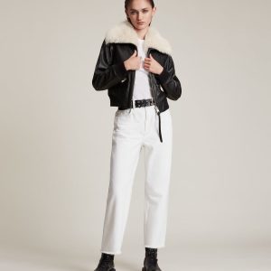 Wisley shearling black leather jacket for women - Image 3
