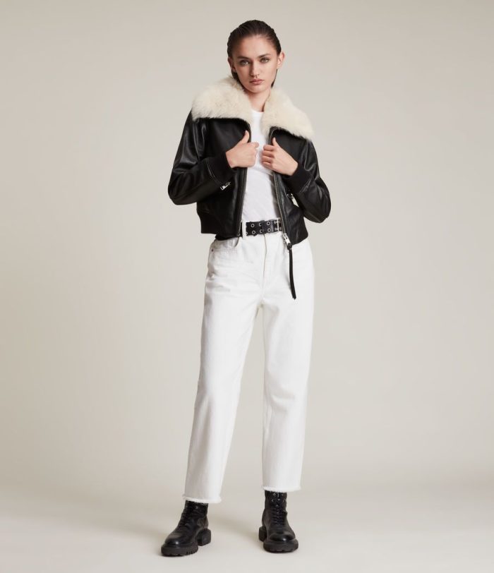 Wisley shearling black leather jacket for women - Image 3