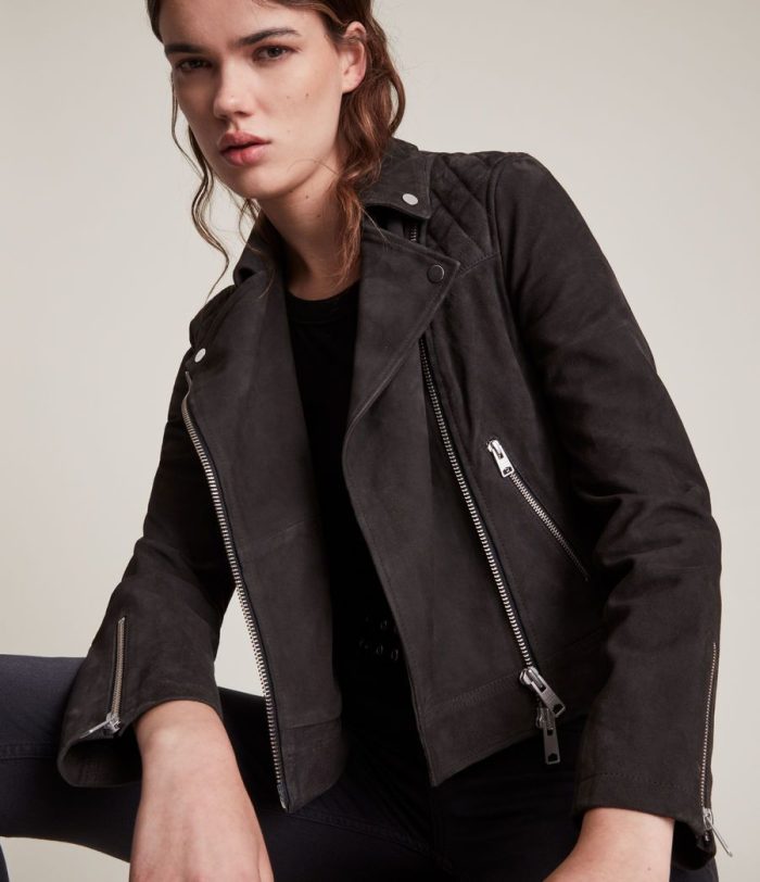 Caden black suede biker jacket for women