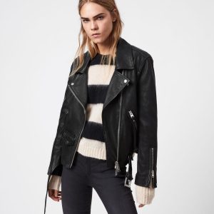 Luna black leather biker jacket for women