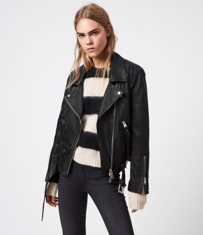 Luna black leather biker jacket for women