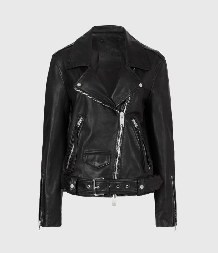 Luna black leather biker jacket for women - Image 2