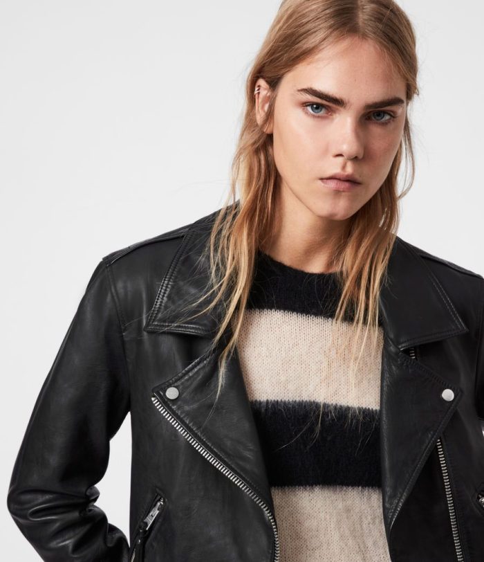 Luna black leather biker jacket for women - Image 3