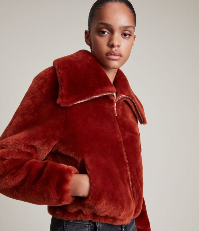 Adley shearling lava orange jacket for women - Image 2