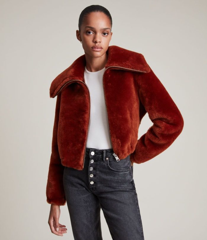 Adley shearling lava orange jacket for women