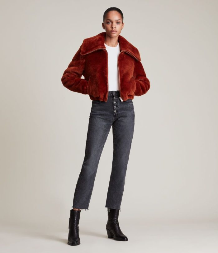 Adley shearling lava orange jacket for women - Image 4