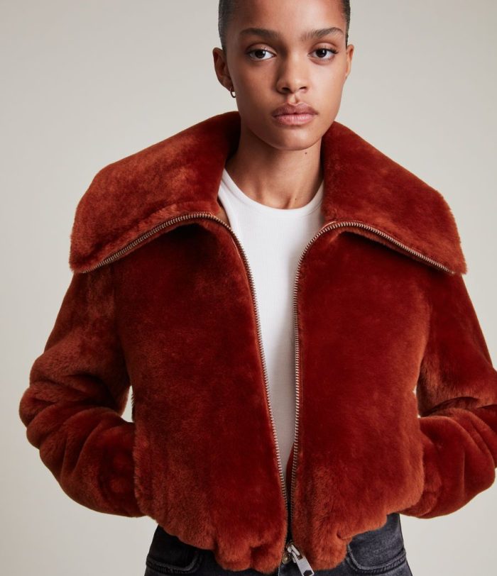 Adley shearling lava orange jacket for women - Image 3