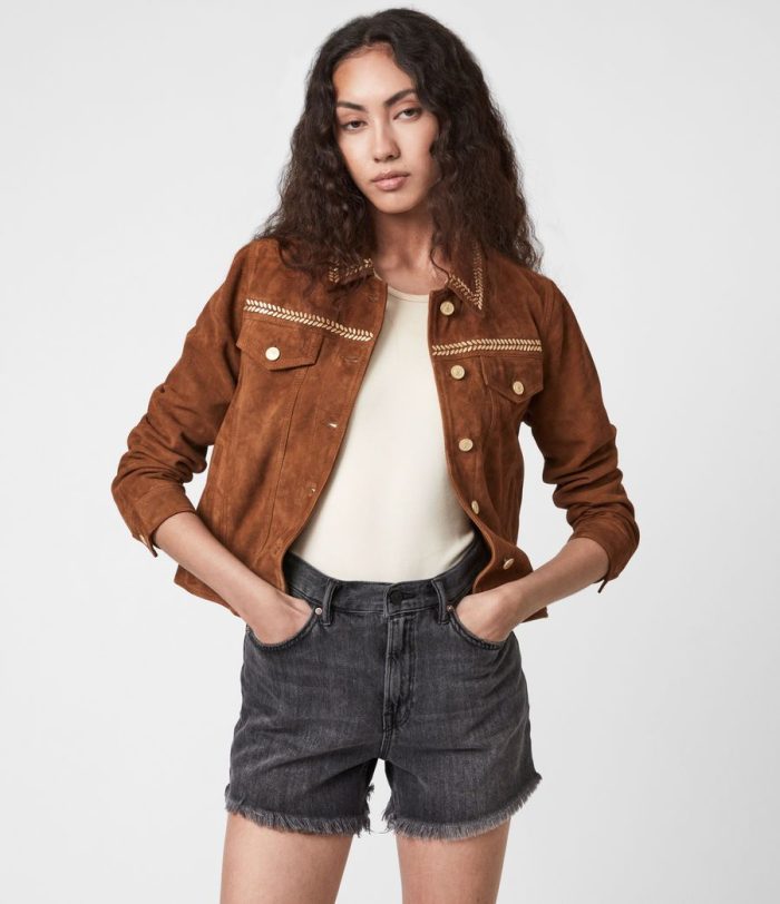 Delvy brown suede trucker jacket for women - Image 2