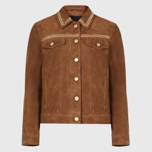 Delvy brown suede trucker jacket for women
