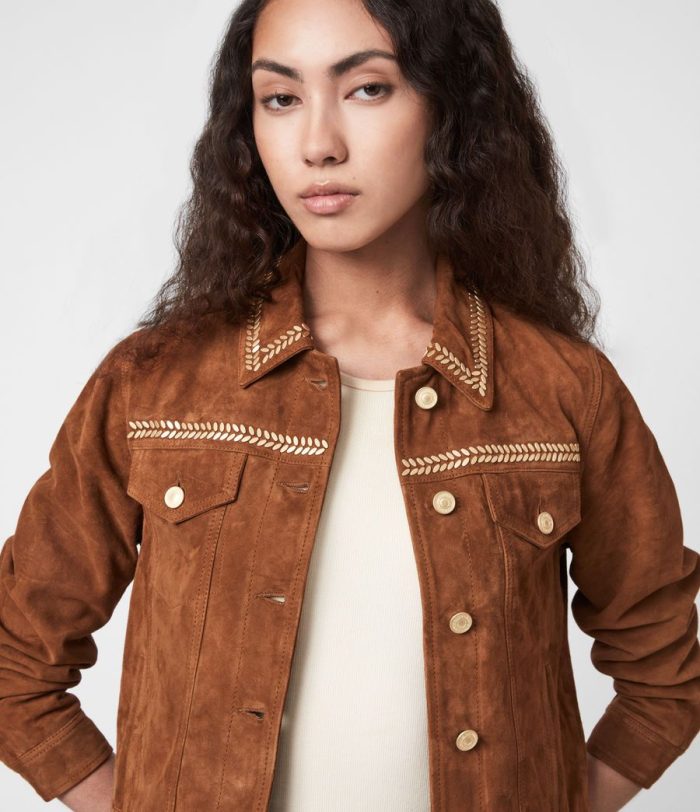 Delvy brown suede trucker jacket for women - Image 3