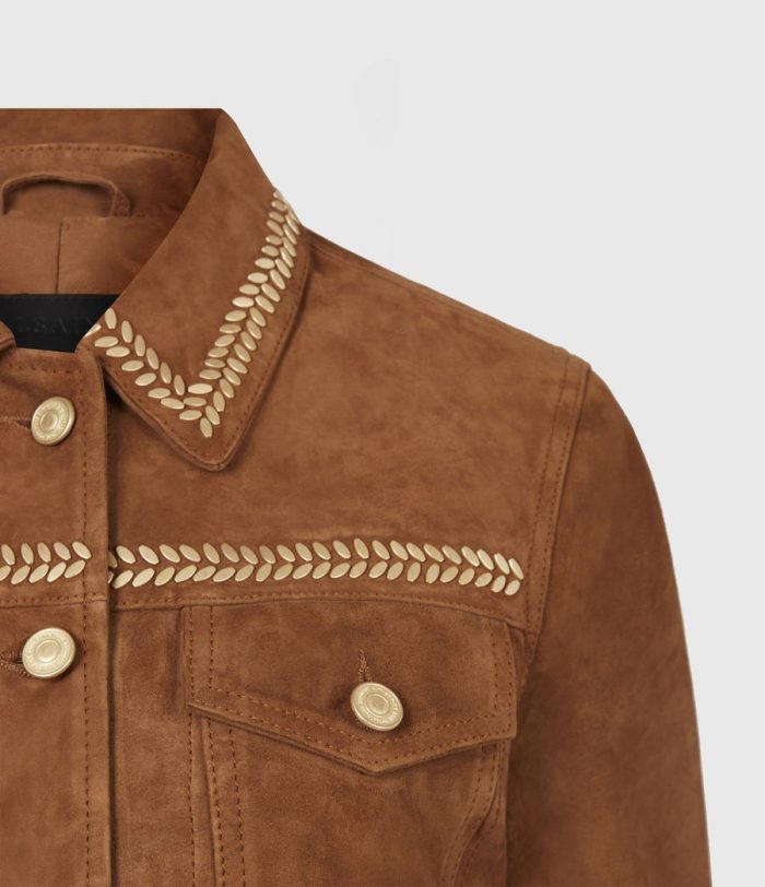 Delvy brown suede trucker jacket for women - Image 4