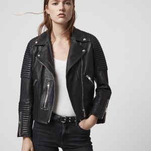 Estella black leather biker jacket for women - Image 3