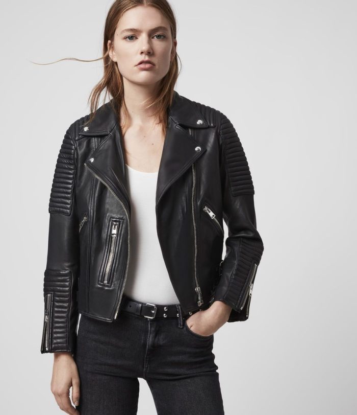 Estella black leather biker jacket for women - Image 3