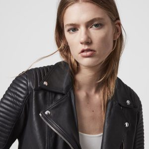 Estella black leather biker jacket for women
