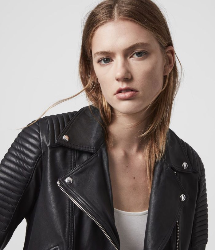 Estella black leather biker jacket for women